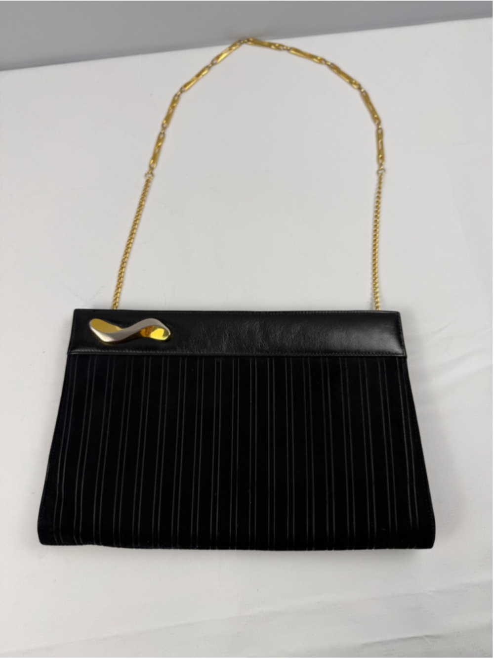 Vintage Coret Clutch Evening Bag Leather Black and Gold